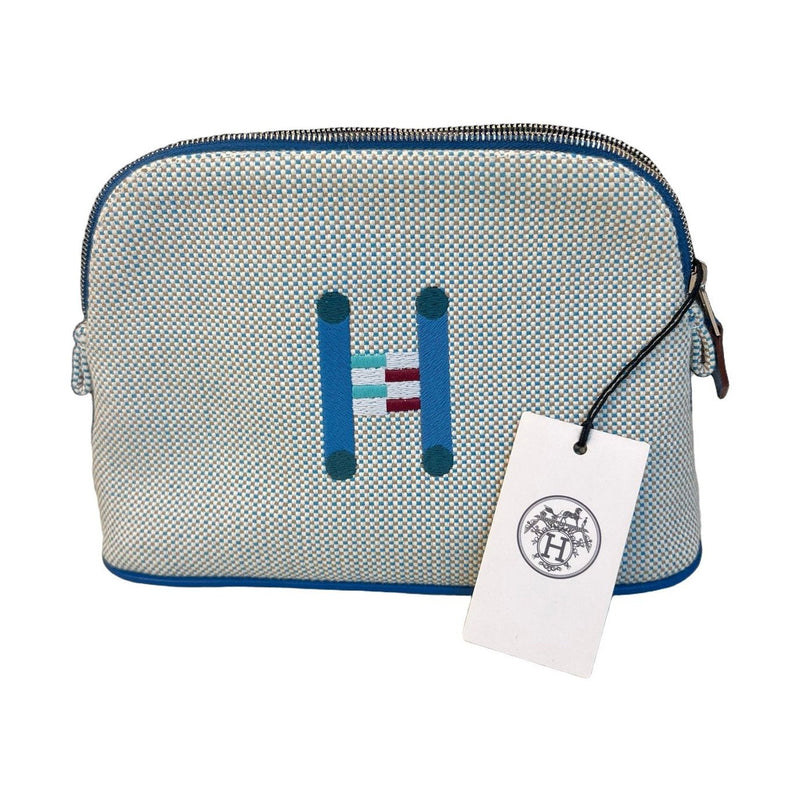 Hermès Brand New Mini Bolide Pouch Blue H Embroidery