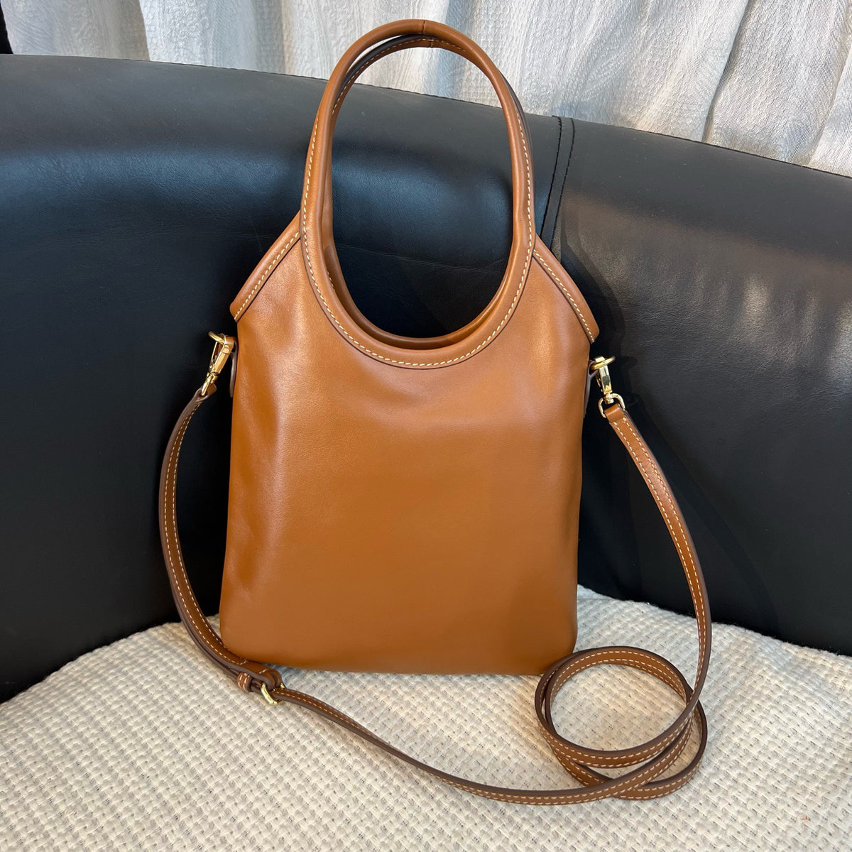 Miu Miu IVY Leather Tote Shoulder Bag, Cognac