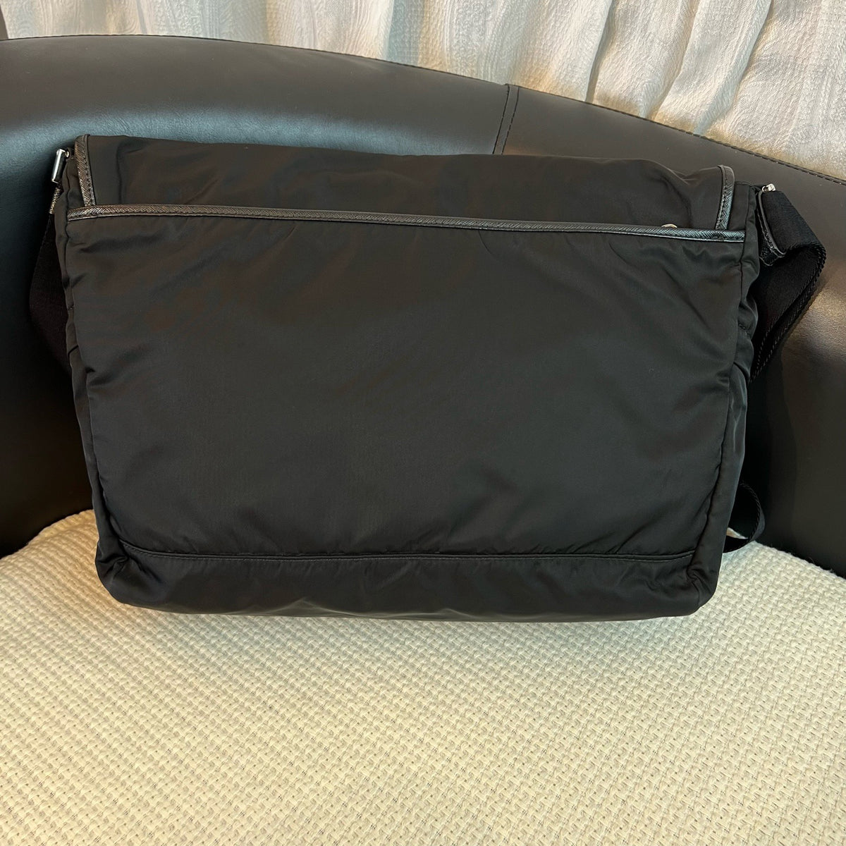 Prada Black & Silver Nylon Messenger Bag