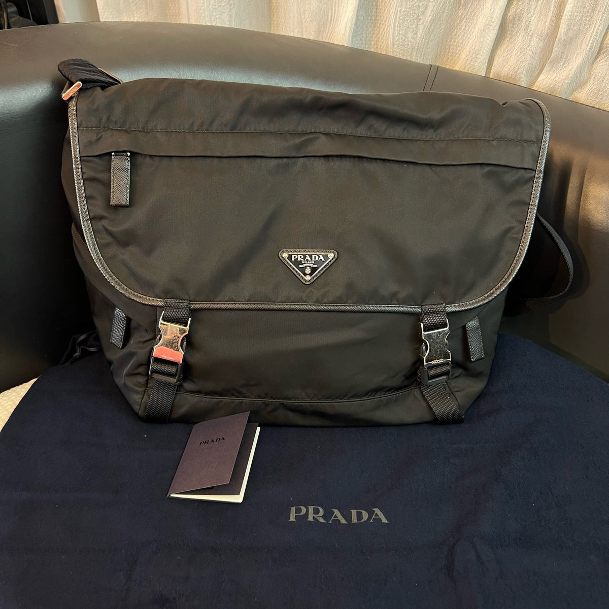 Prada Black & Silver Nylon Messenger Bag