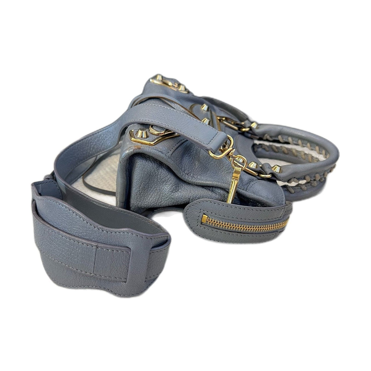 Balenciaga Grey Gold Mini Motorcycle Bag, Shoulder & Crossbody