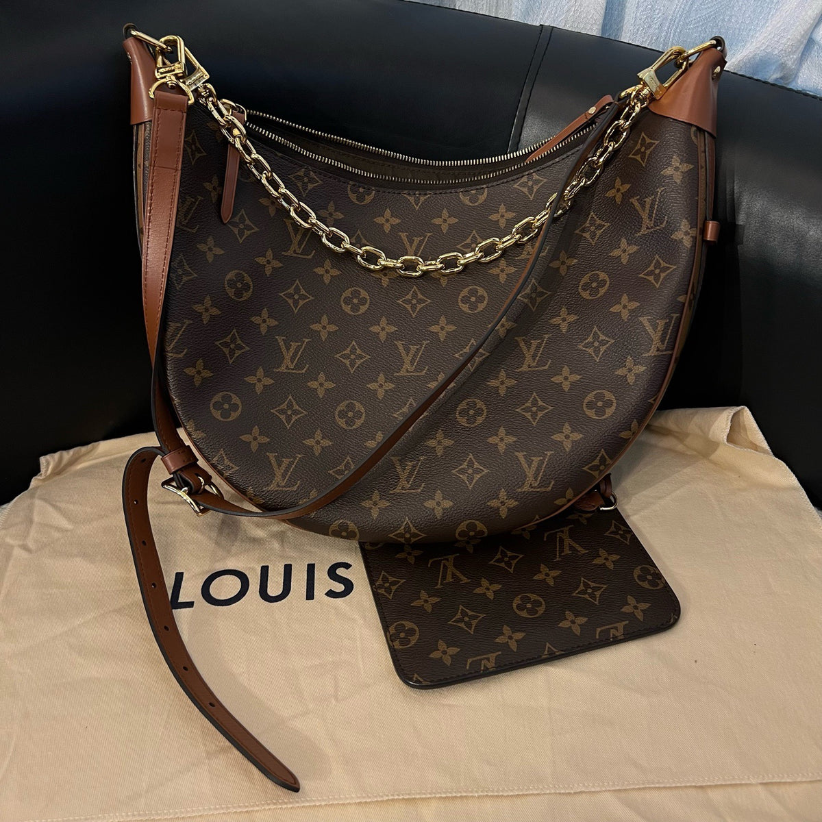Louis Vuitton Loop Hobo Crossbody Bag, Brown Coated Canvas, Chip Version