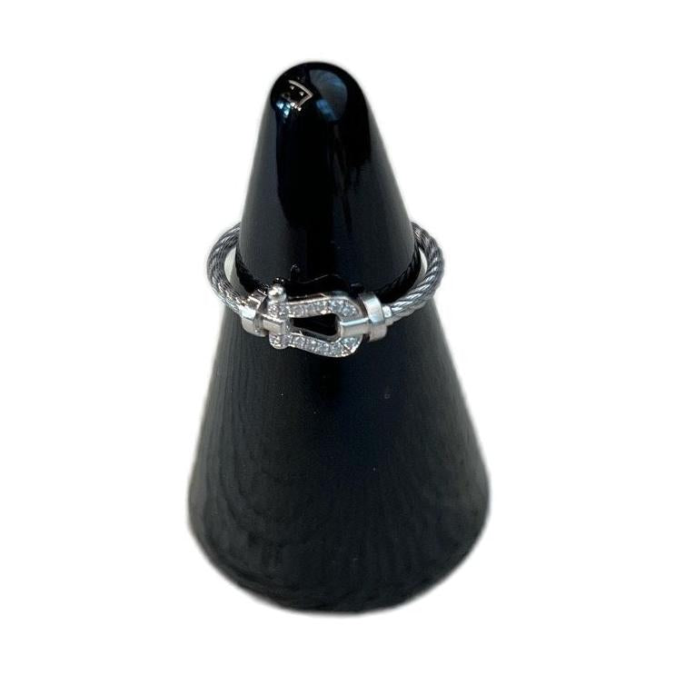 Fred Force 10 Horseshoe Ring, 18K White Gold with Diamonds, EU Size 53