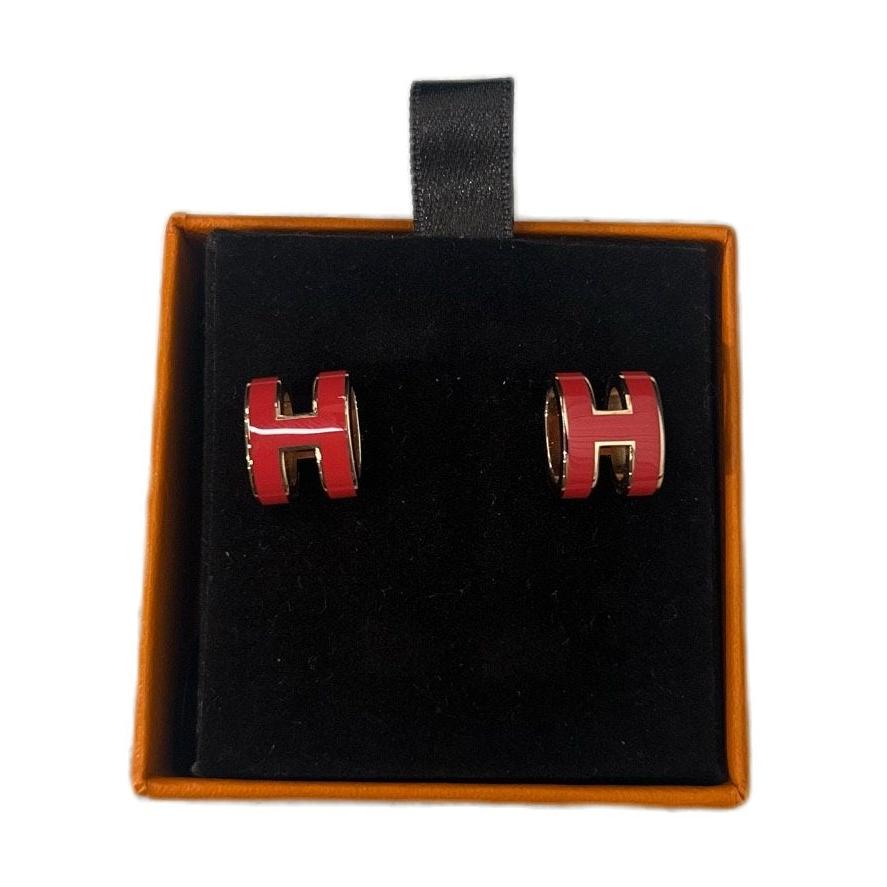 Hermès Large Pop H Earrings, Red, Rose Gold