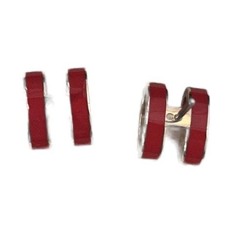 Hermès Large Pop H Earrings, Red, Rose Gold