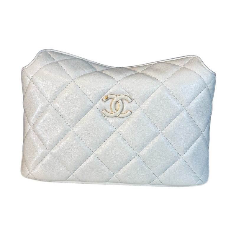 Chanel Double C Adjustable Buckle Lunch Box Bag, White & Gold Lambskin, Chip Version
