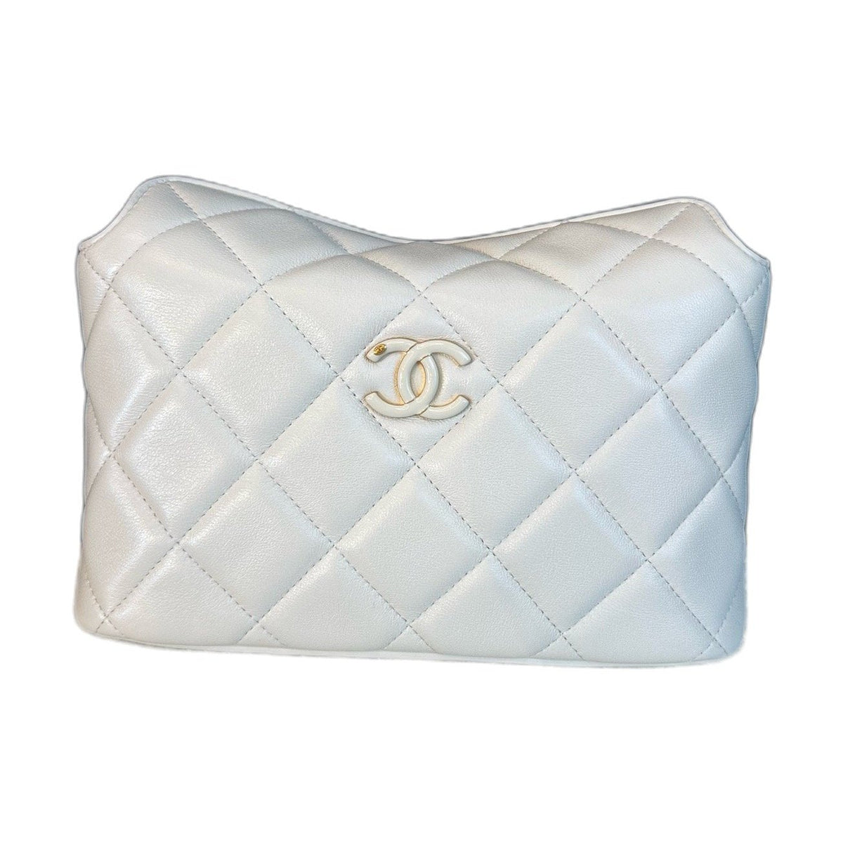Chanel Double C Adjustable Buckle Lunch Box Bag, White & Gold Lambskin, Chip Version