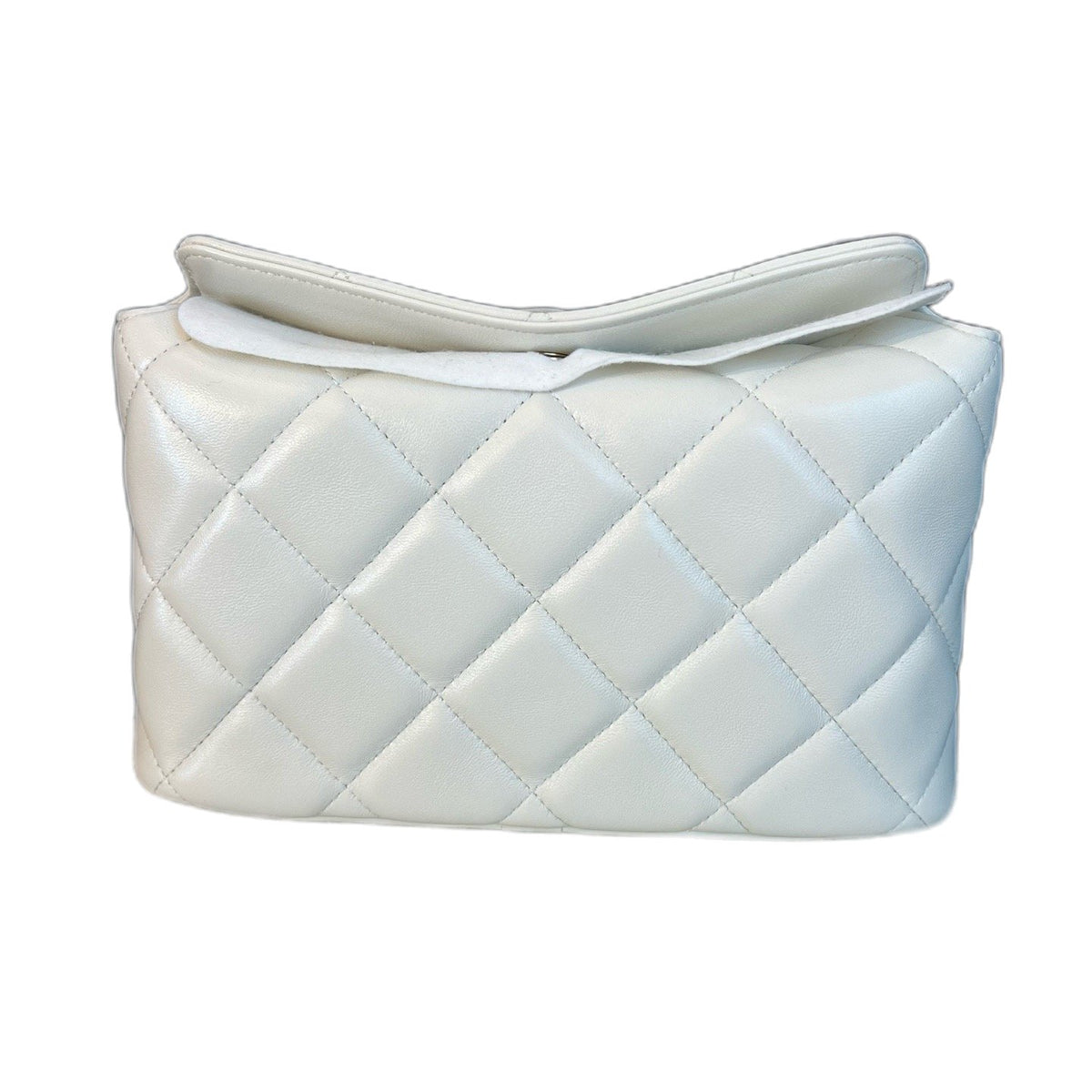 Chanel Double C Adjustable Buckle Lunch Box Bag, White & Gold Lambskin, Chip Version