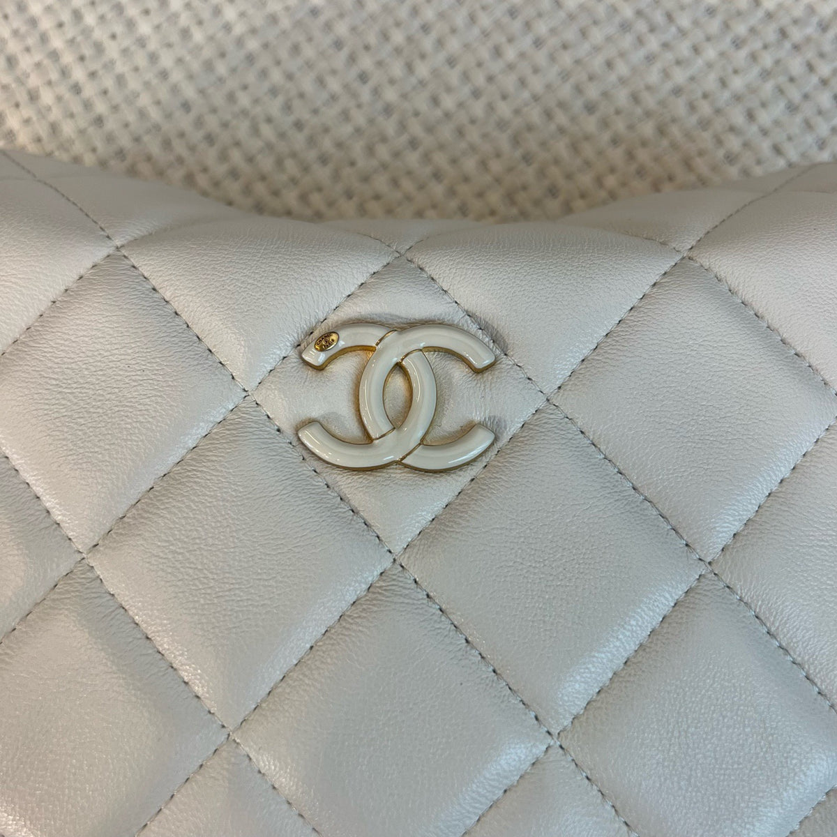 Chanel Double C Adjustable Buckle Lunch Box Bag, White & Gold Lambskin, Chip Version