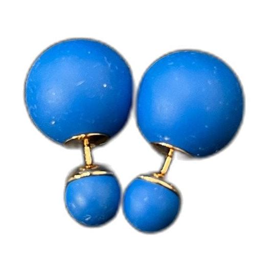 Dior Classic Blue Matte Mother & Baby Double Ball Earrings