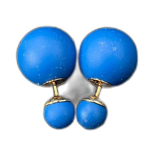 Dior Classic Blue Matte Mother & Baby Double Ball Earrings