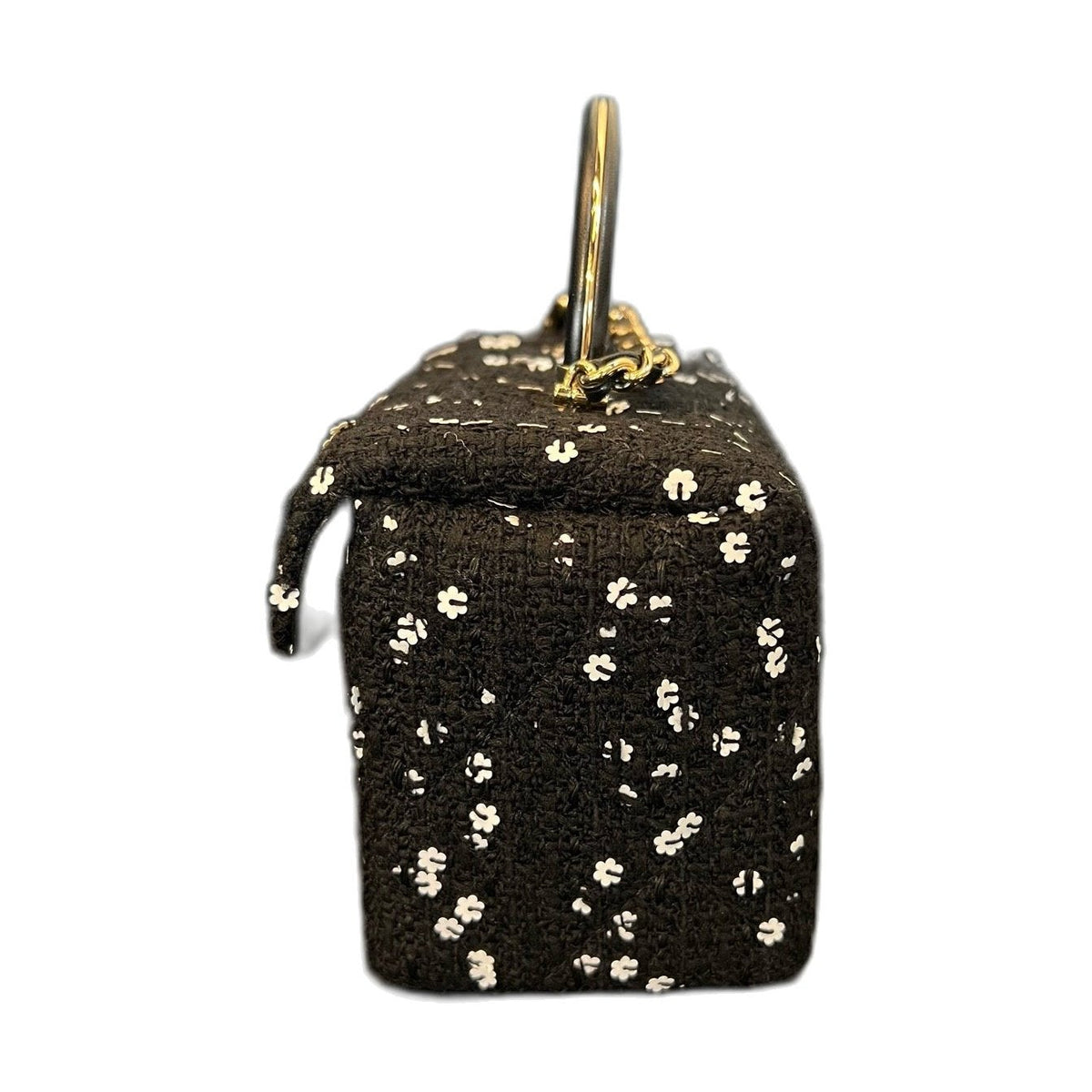 Chanel 23K Small Doctor Bag Black Tweed White Camellia Sequins