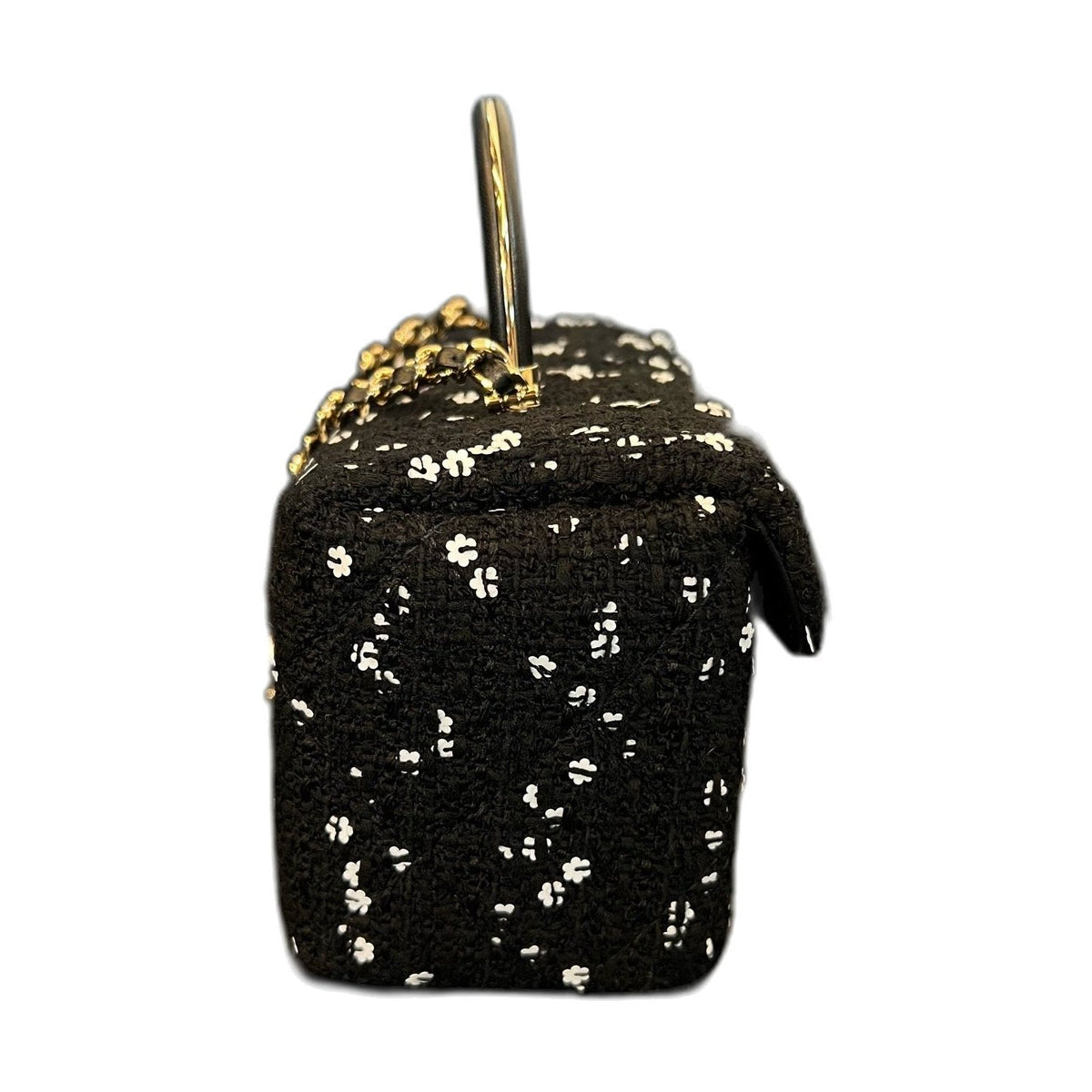 Chanel 23K Small Doctor Bag Black Tweed White Camellia Sequins