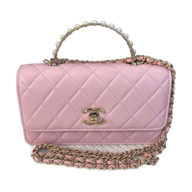 Chanel 24S Pearl Handle Flap WOC, Sakura Pink Lambskin, Crossbody Bag