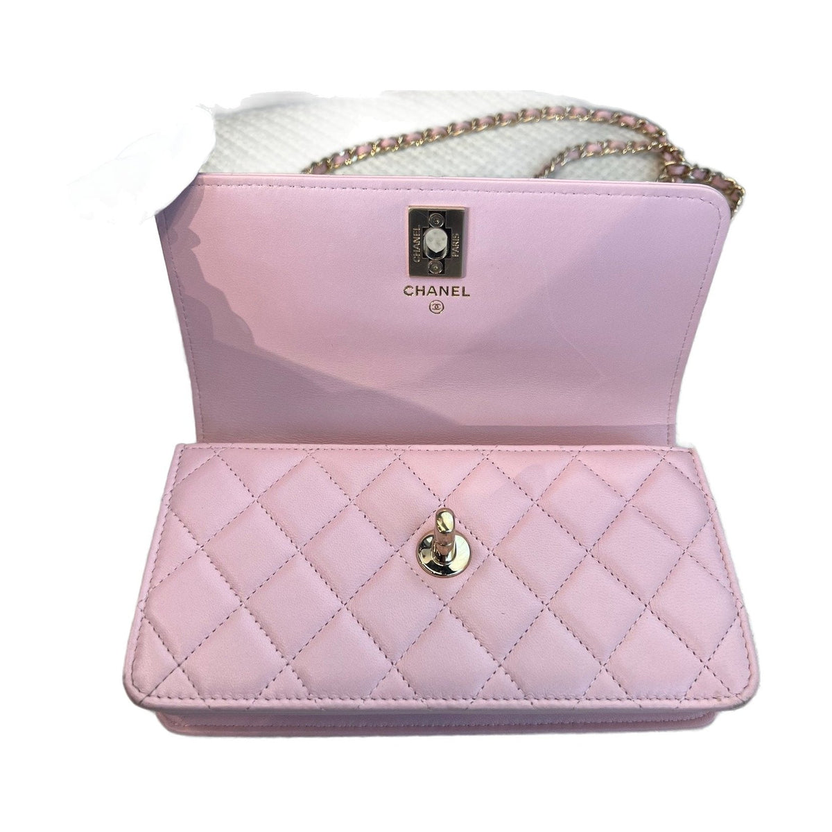 Chanel 24S Pearl Handle Flap WOC, Sakura Pink Lambskin, Crossbody Bag
