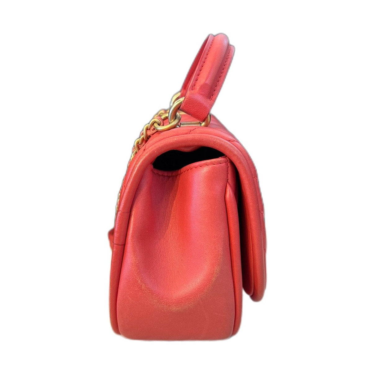 Chanel Red & Gold V-Stitch Handle Chain Bag, Lambskin, Series 24
