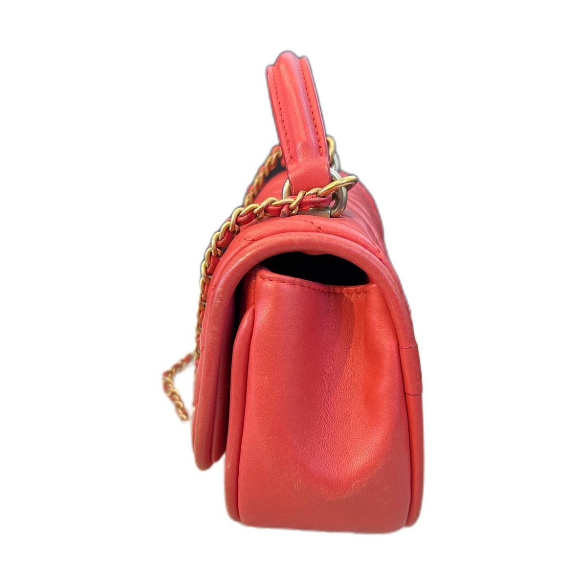 Chanel Red & Gold V-Stitch Handle Chain Bag, Lambskin, Series 24
