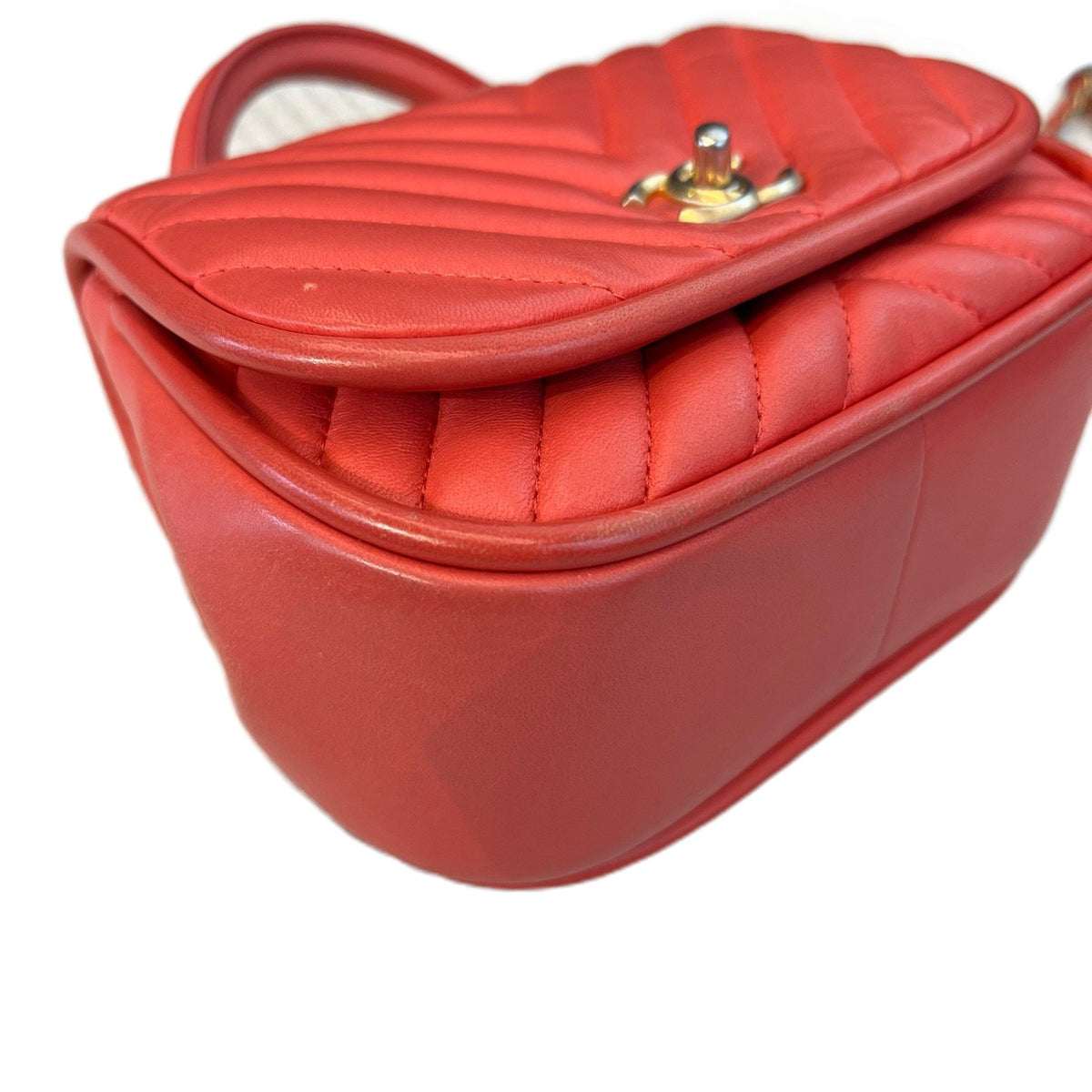 Chanel Red & Gold V-Stitch Handle Chain Bag, Lambskin, Series 24