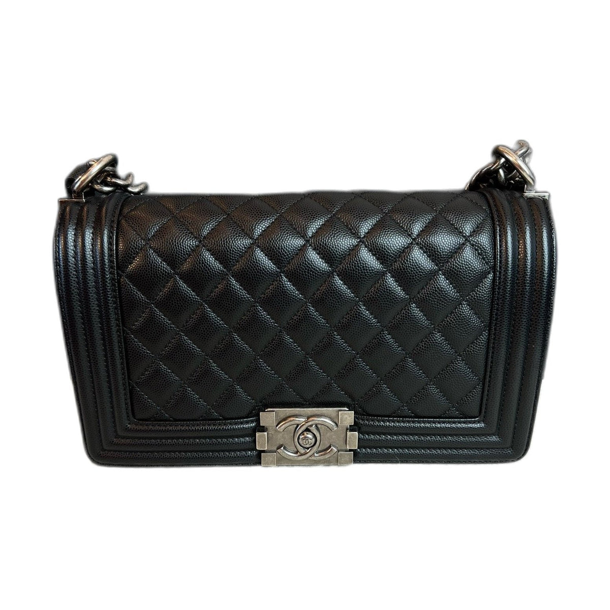 Chanel Black & Silver Medium Leboy, Caviar Leather, Shoulder & Crossbody Bag, Series 30