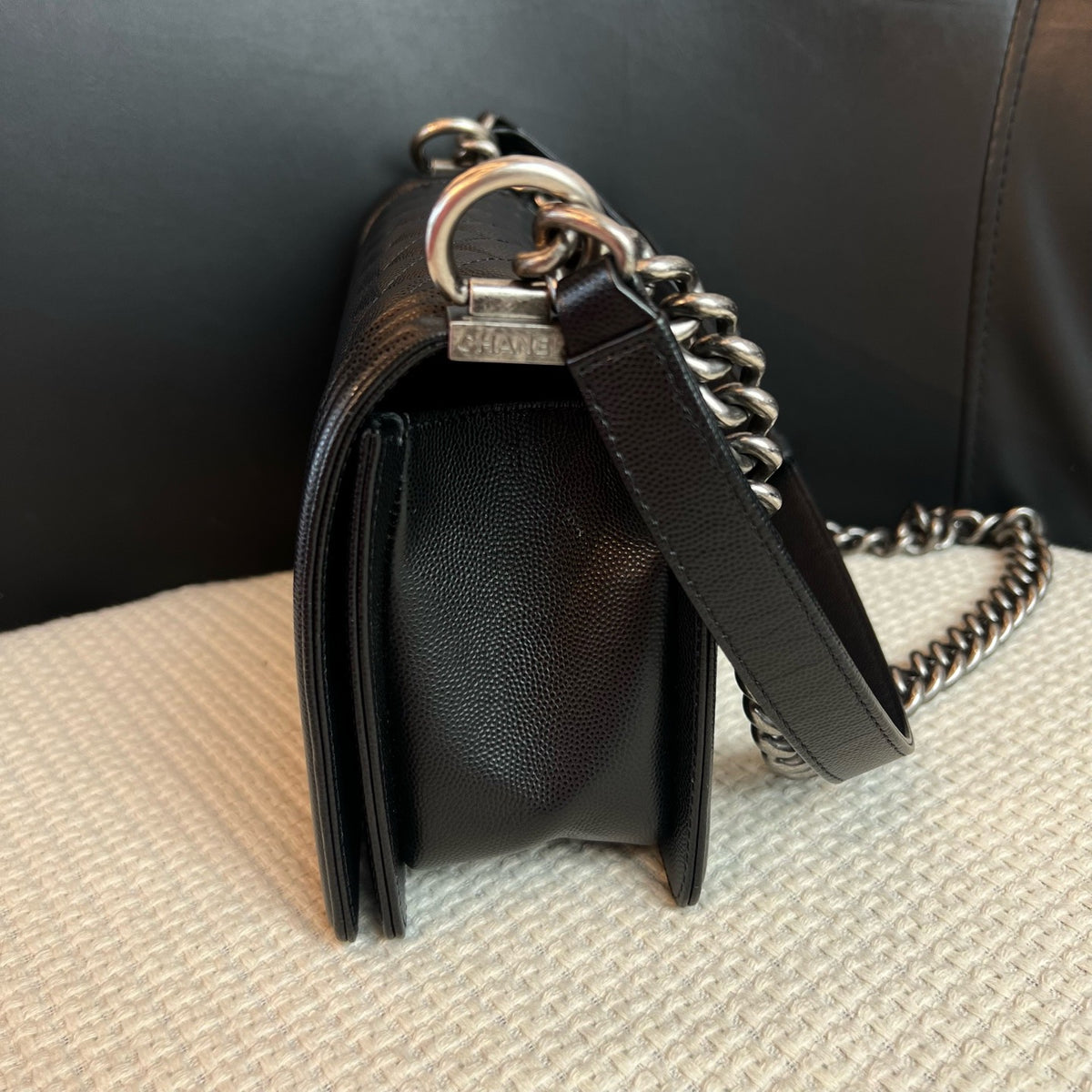 Chanel Black & Silver Medium Leboy, Caviar Leather, Shoulder & Crossbody Bag, Series 30
