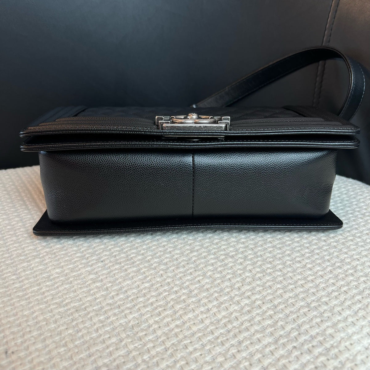 Chanel Black & Silver Medium Leboy, Caviar Leather, Shoulder & Crossbody Bag, Series 30