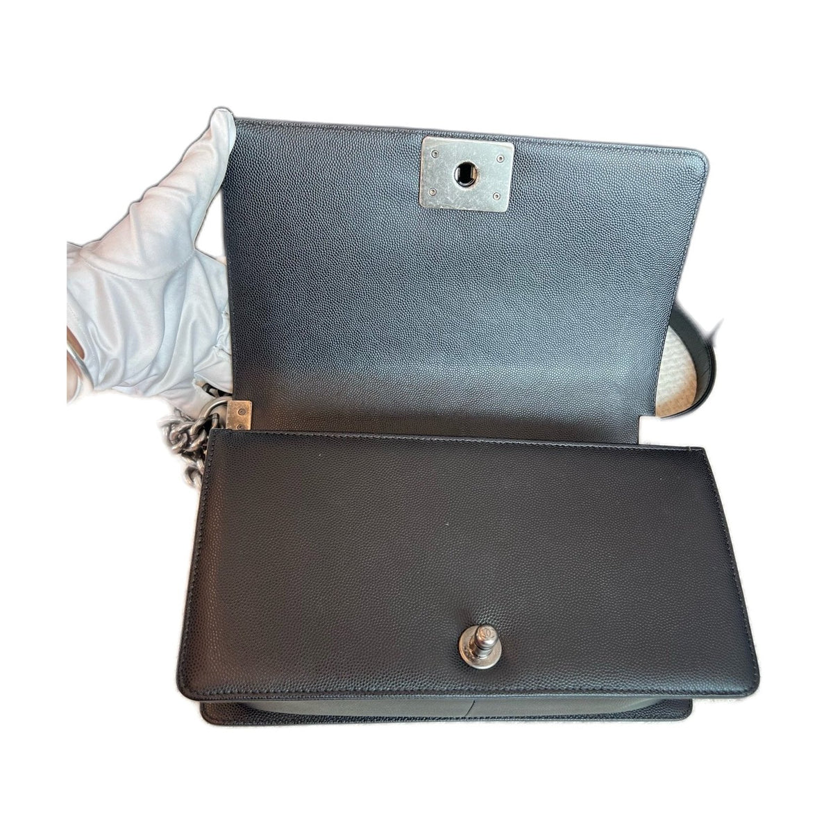 Chanel Black & Silver Medium Leboy, Caviar Leather, Shoulder & Crossbody Bag, Series 30