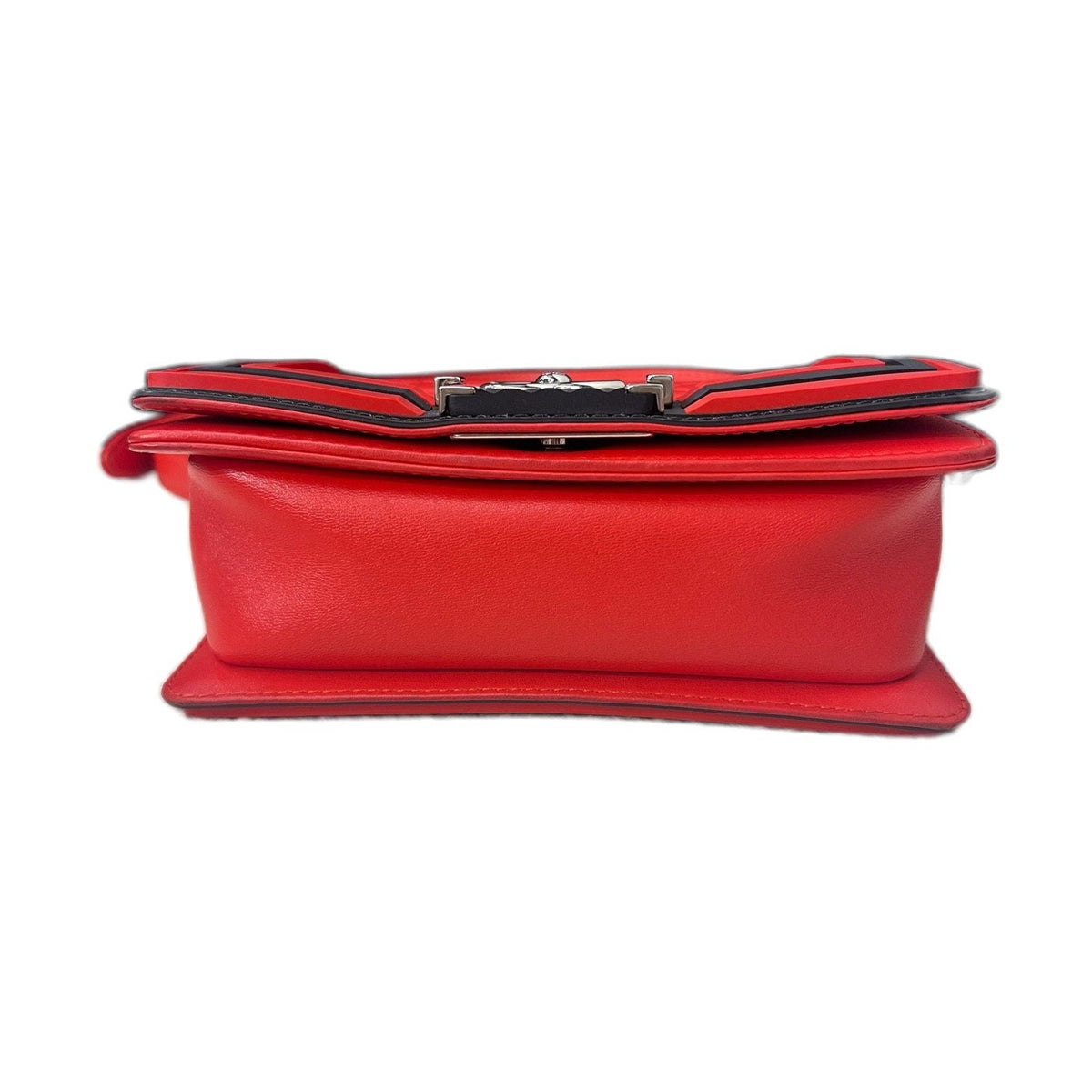 Chanel Le Boy Small, Red & Black Color Block, Silver Hardware, Calfskin Leather Shoulder Bag, 24 Series