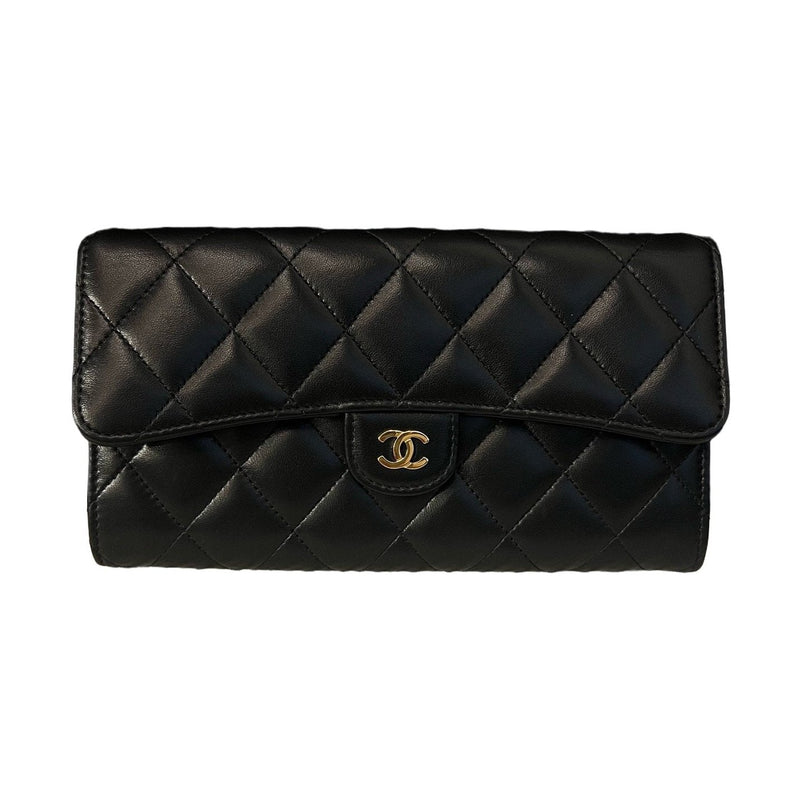 Chanel Classic Flap Wallet Clutch, Black & Gold Lambskin, 27 Series