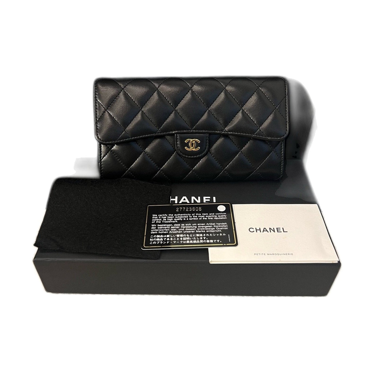 Chanel Classic Flap Wallet Clutch, Black & Gold Lambskin, 27 Series
