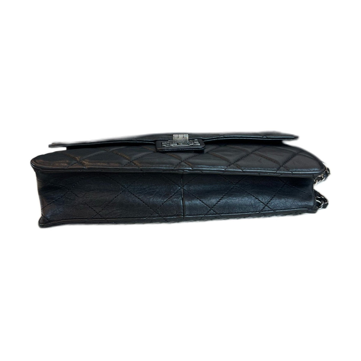 Chanel 2.55 Building Block Turnlock Black Silver Lambskin Chain Bag, 15 Series