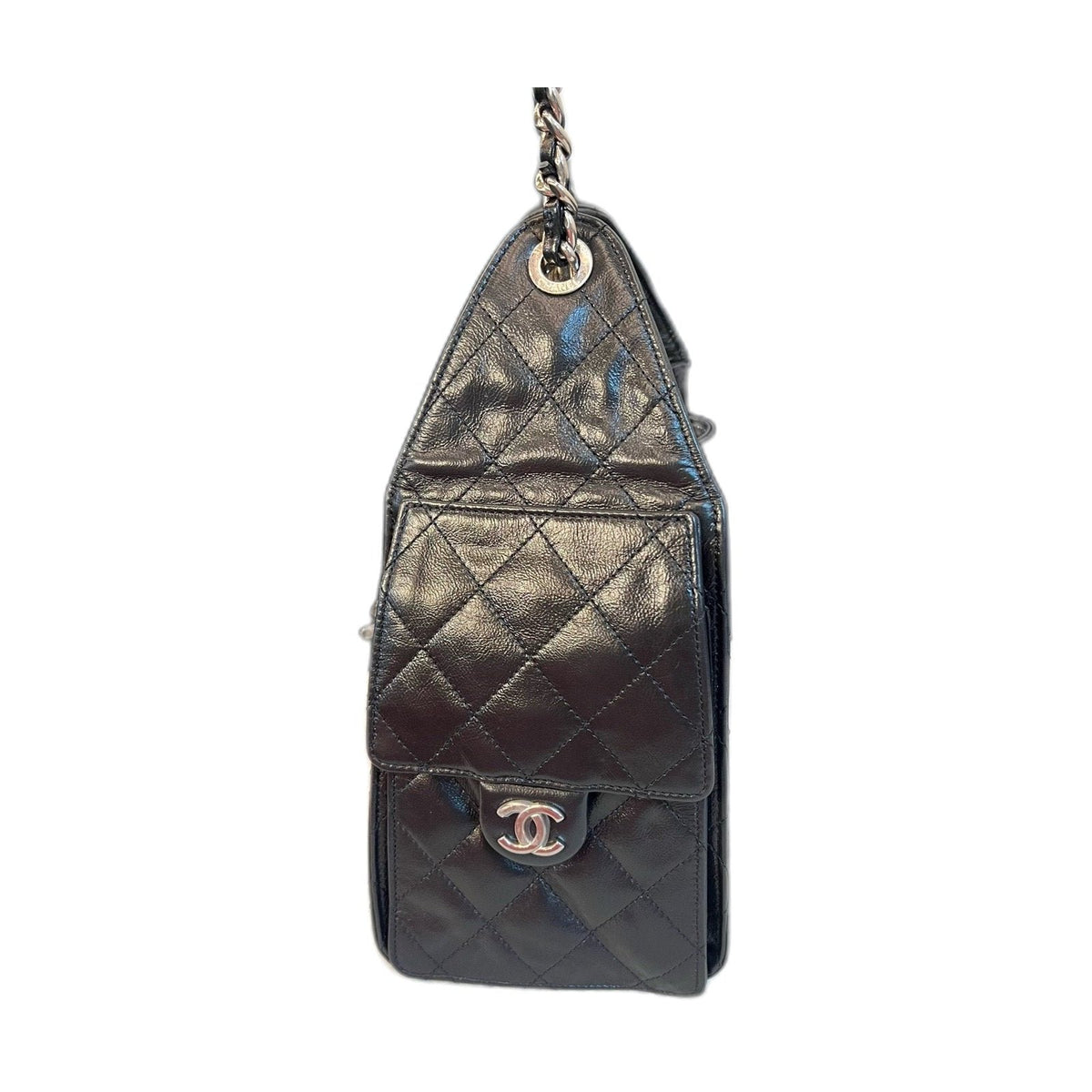 Chanel Small 25 Bag, Black Waxed Calfskin, Silver Hardware