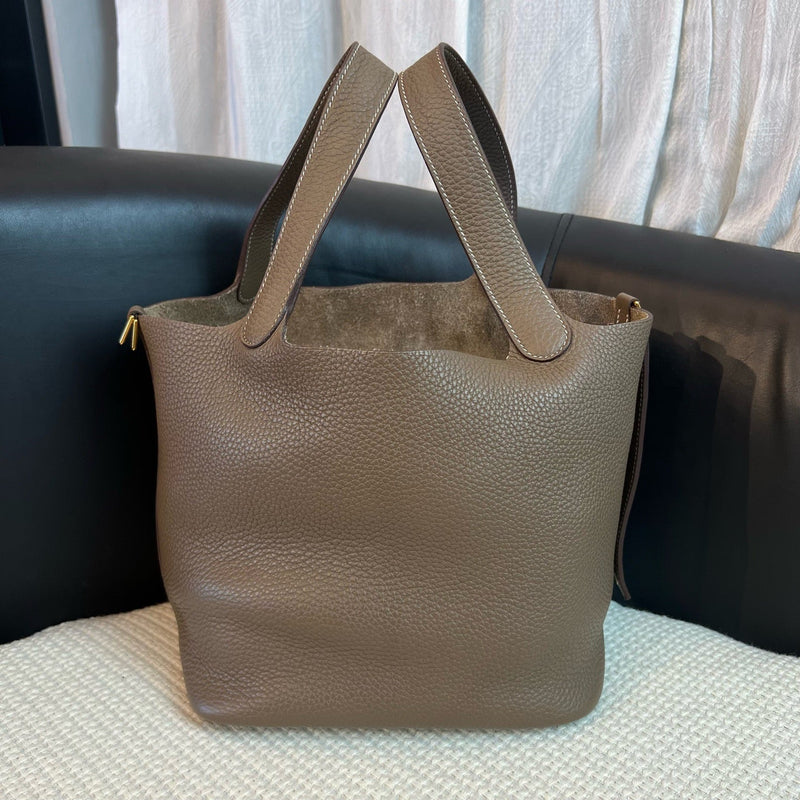 Hermès Elephant Grey Picotin 22, Gold Hardware, Handbag, Stamp A