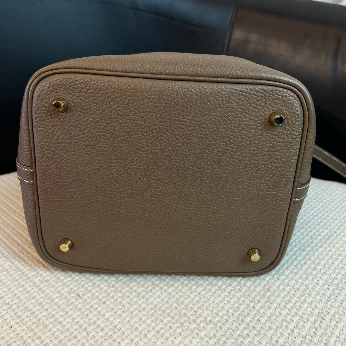 Hermès Elephant Grey Picotin 22, Gold Hardware, Handbag, Stamp A