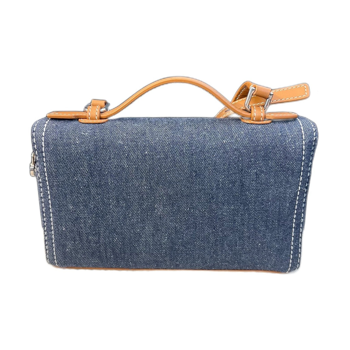Loro Piana Gold Brown Denim & Leather L19 Lunch Box Handbag Crossbody