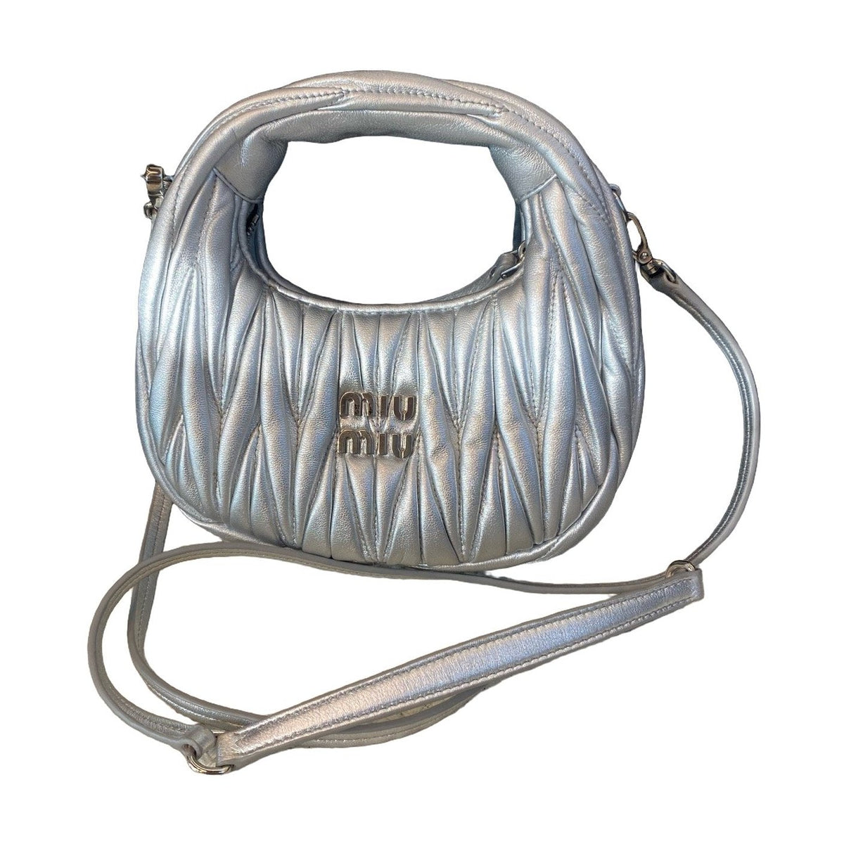 Miu Miu Wander Hobo, Silver Lambskin Ruched Bag