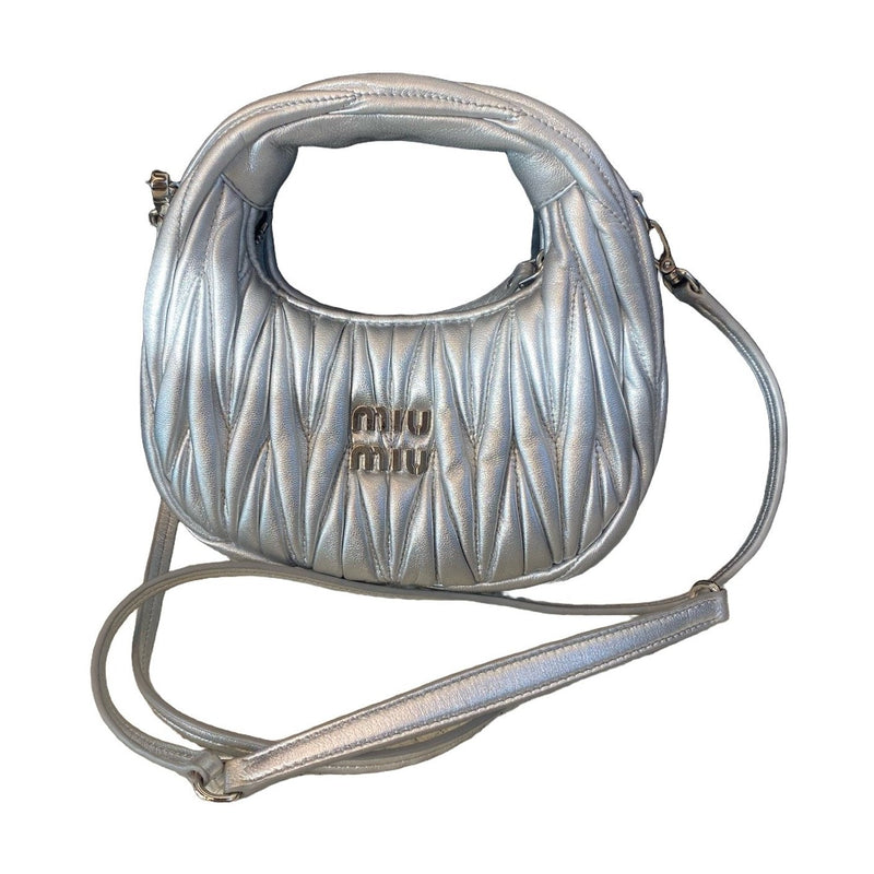 Miu Miu Wander Hobo, Silver Lambskin Ruched Bag