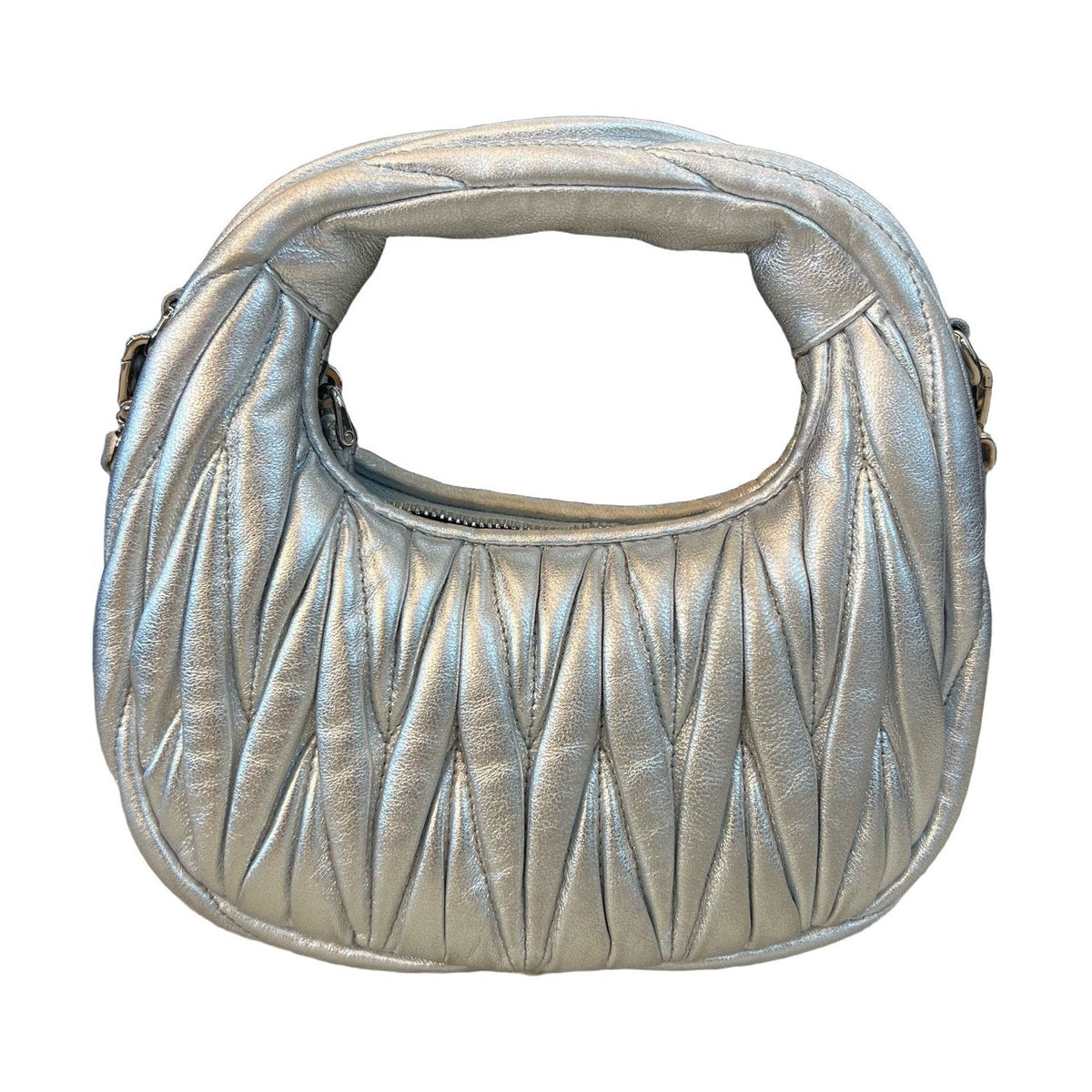 Miu Miu Wander Hobo, Silver Lambskin Ruched Bag