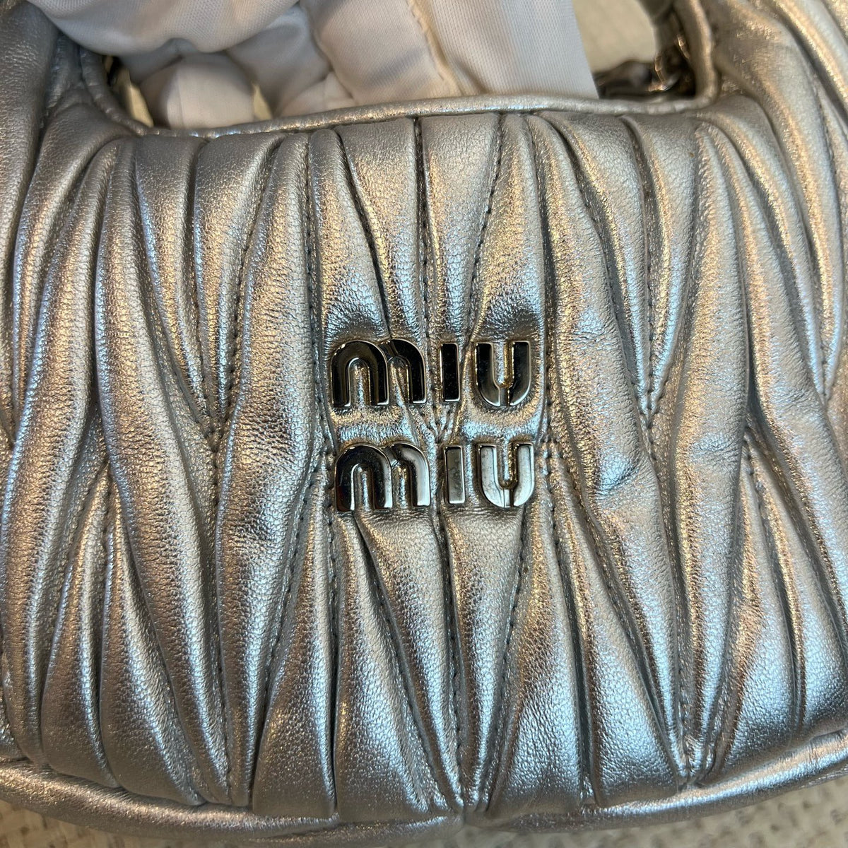 Miu Miu Wander Hobo, Silver Lambskin Ruched Bag