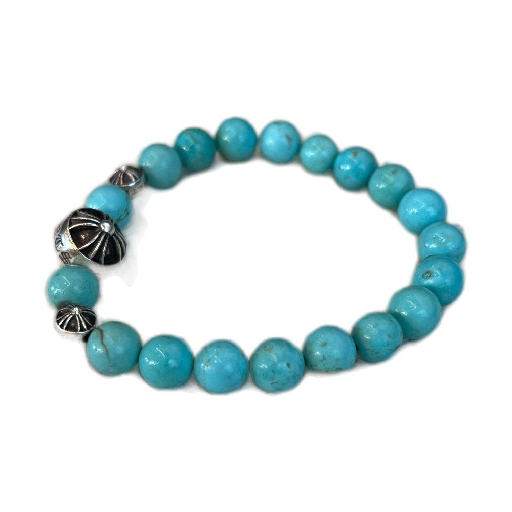 Chrome Hearts 8mm Turquoise Three Silver Beads Bracelet