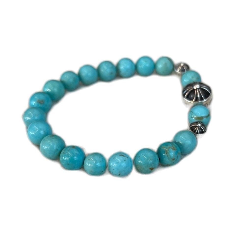 Chrome Hearts 8mm Turquoise Three Silver Beads Bracelet