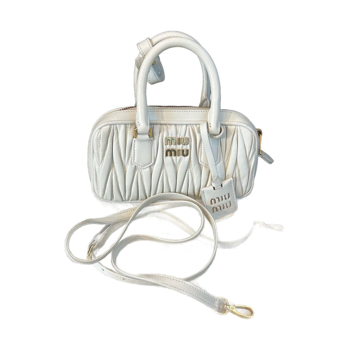 Miu Miu Small Matelassé Lambskin Bowling Bag, White, Handbag & Crossbody Bag