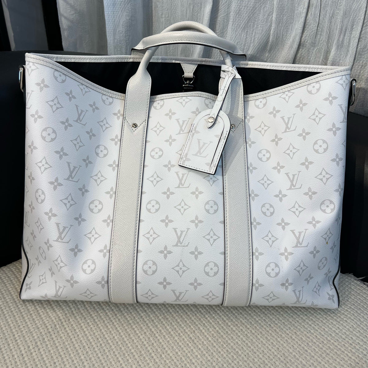 Louis Vuitton White Monogram Weekend Tote Briefcase, Chip Version