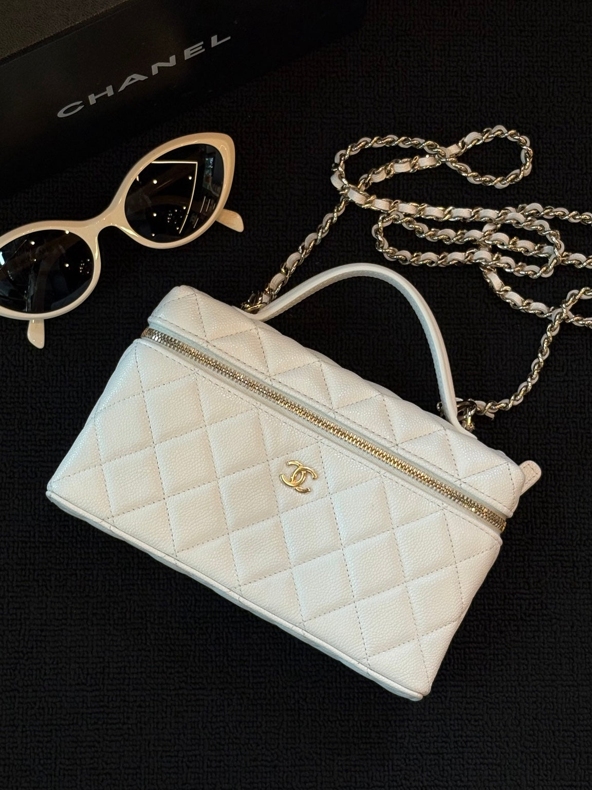 Chanel White Quilted Top Handle Chain Bag