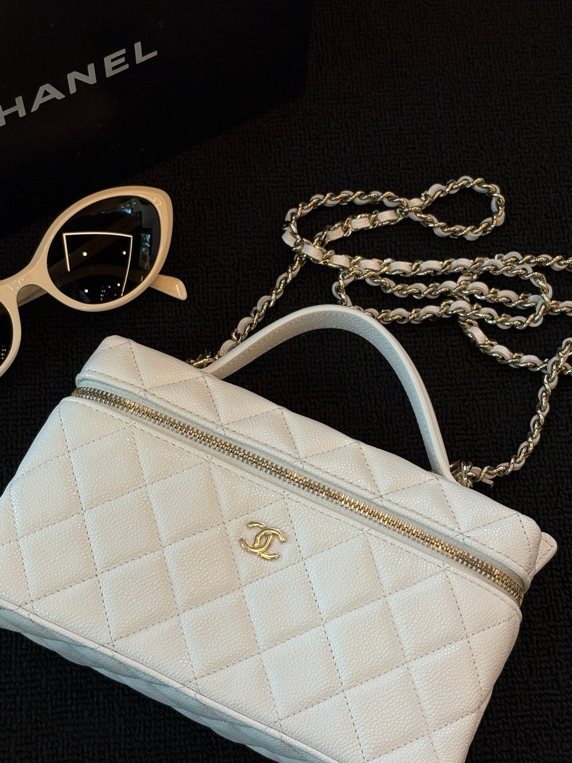 Chanel White Quilted Top Handle Chain Bag