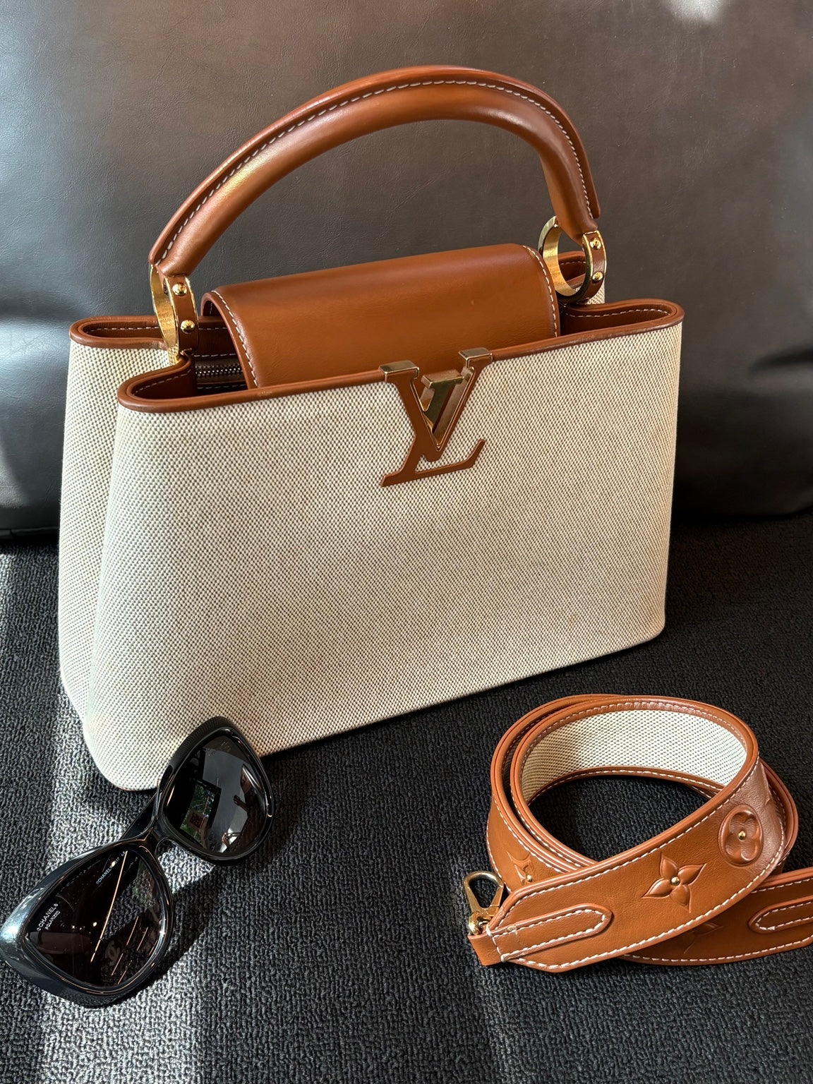 Louis Vuitton White & Tan Top Handle Bag