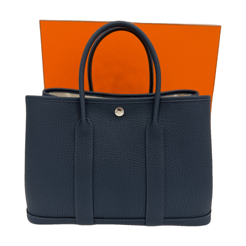 Hermès Garden Party 30, 7P Prussian Blue, K Stamp, Full Set