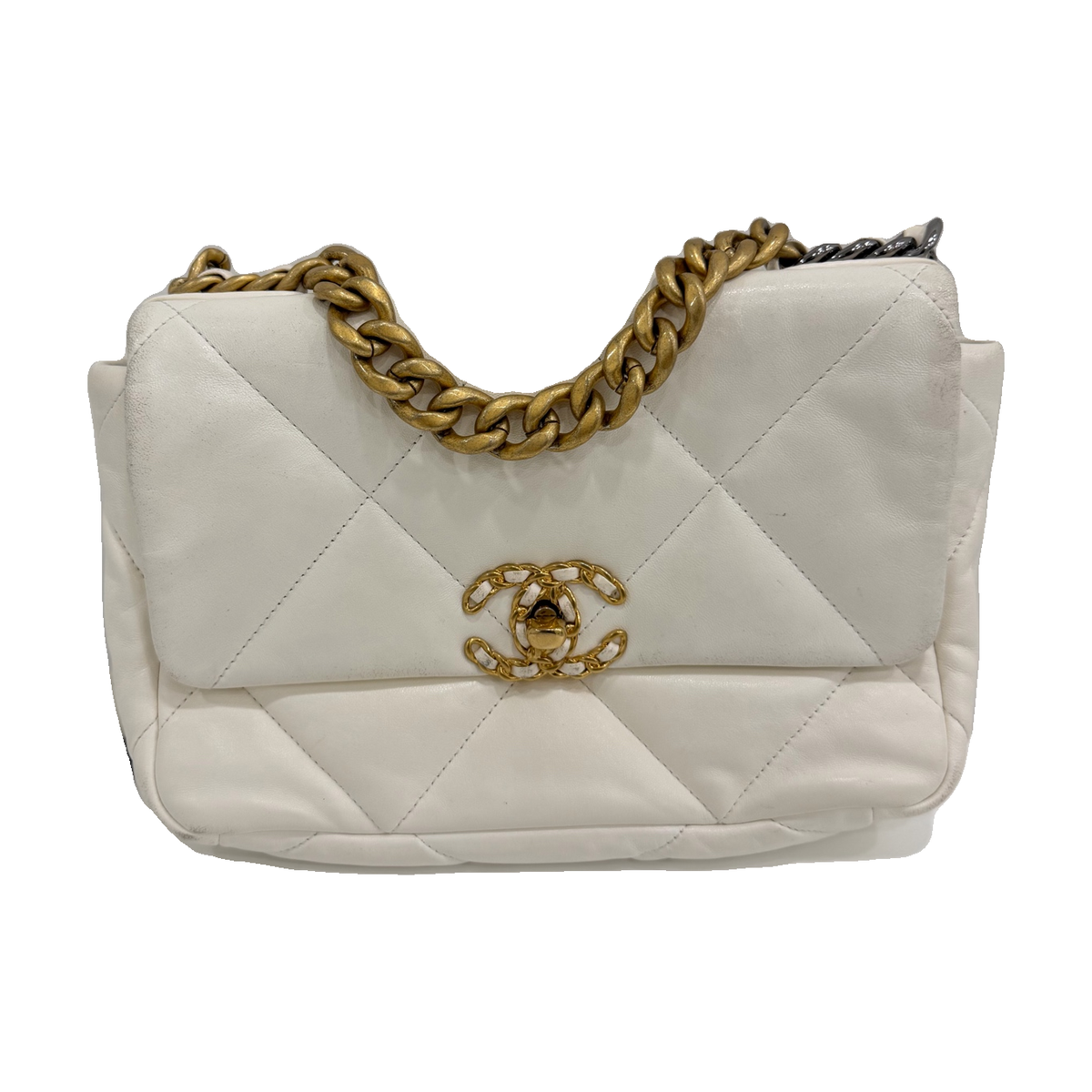 Chanel Small 19 Bag, White, Gold Hardware