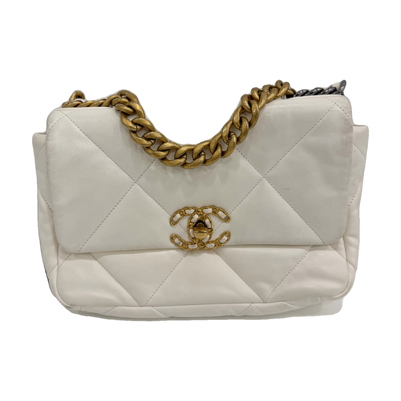 Chanel Small 19 Bag, White, Gold Hardware