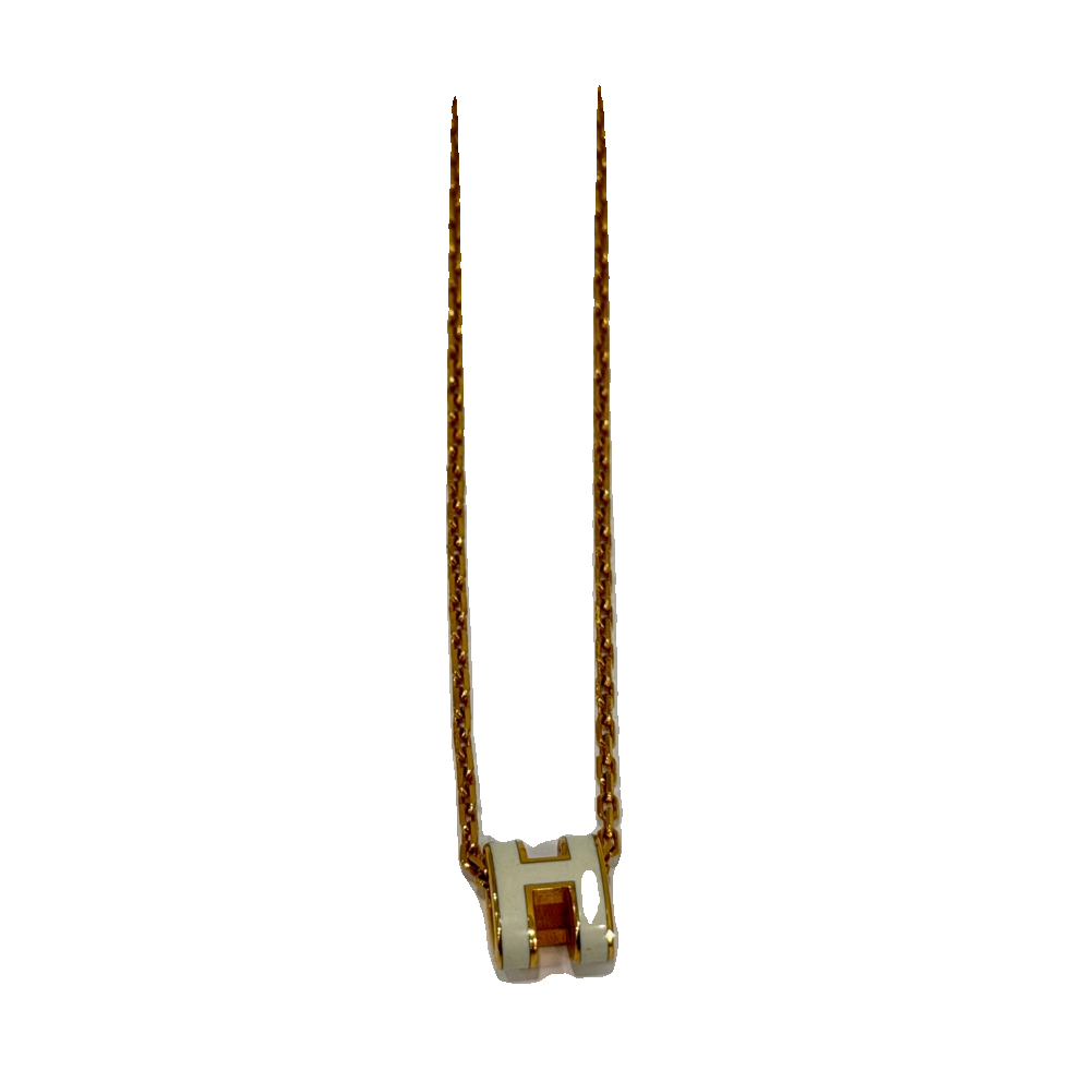 Hermès Mini Pop H Necklace, White and Gold