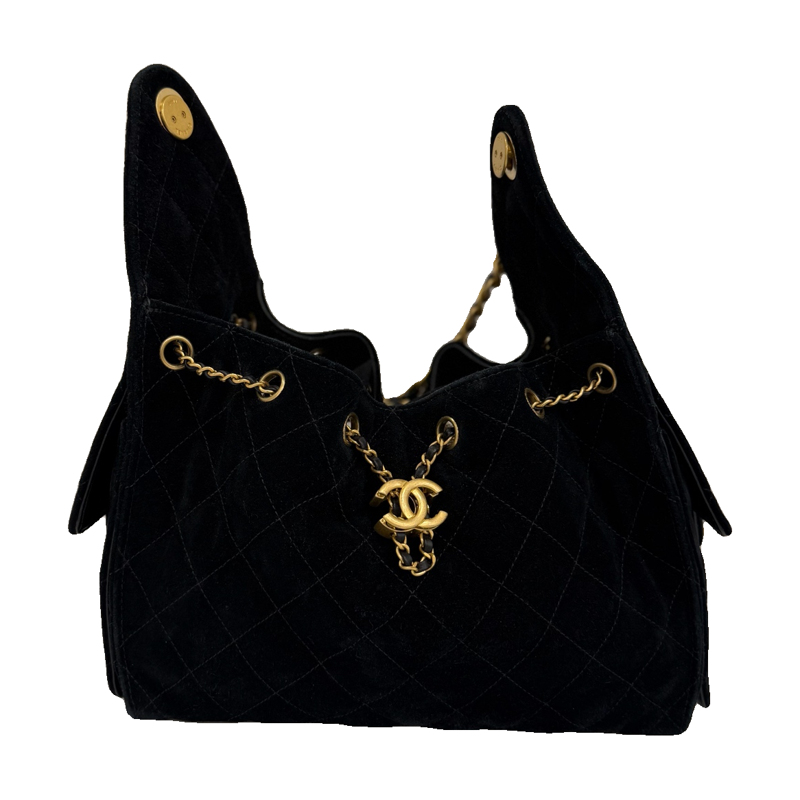 Chanel 25C Small 25 Bag, Black Suede, Gold Hardware